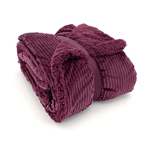 heimtexland ® super Dicke Cord Kuscheldecke mit flauschigem Sherpa Fell Wohndecke 200x150 Decke Typ767 Bordeaux Rot von heimtexland