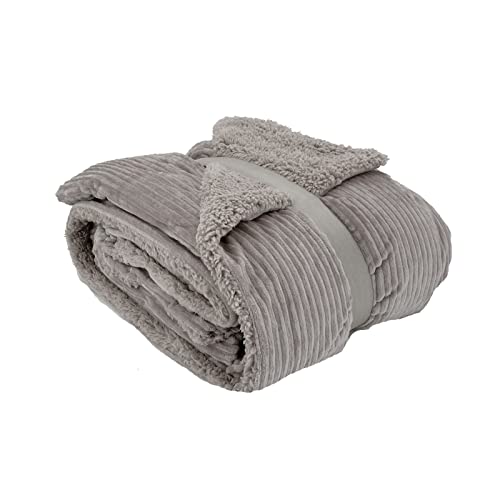 heimtexland ® super Dicke Cord Kuscheldecke mit flauschigem Sherpa Fell Wohndecke 200x150 Decke Typ767 Taupe von heimtexland