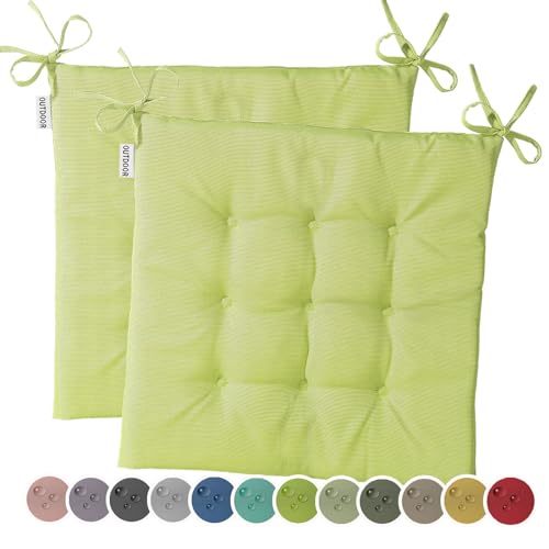 heimtexland 2er Pack Outdoor Stuhlkissen Sitzkissen wasserabweisend wetterfest Gartenkissen 40x40 gesteppt Gartenstuhl Gartenbank Polster Kissen UV-beständig Typ551 Apfelgrün von heimtexland