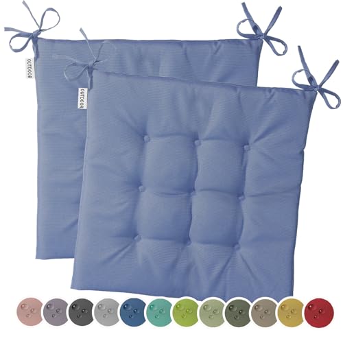 heimtexland 2er Pack Outdoor Stuhlkissen Sitzkissen wasserabweisend wetterfest Gartenkissen 40x40 gesteppt Gartenstuhl Gartenbank Polster Kissen UV-beständig Typ551 Blau von heimtexland