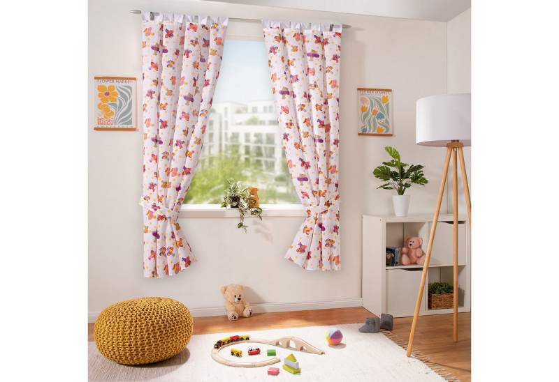 heimtexland Vorhang Kindergardine Fensterdeko Kinderzimmer bedruckt, Schlaufen, halbtransparent, Polyester, halbtransparent I 2 Vorhänge I 1 Scheibengardine I Batist von heimtexland