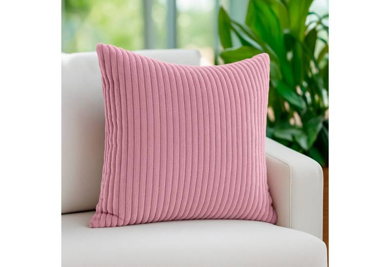 heimtexland Dekokissen Super Soft Cord Kissenbezug Sofakissen Kissenhülle, 45x45 I weich und flauschig I Kuschelkissen Kord I rosa von heimtexland