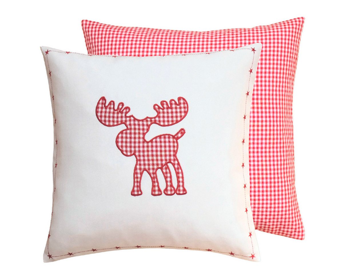heimtexland Dekokissen Kissenhülle Weihnachten Vichy Karo Elch Stickerei, Deko Kissenbezug in 40x40 cm I mit verdecktem Reißverschluss heimtexland Dekokissen Kissenhülle Weihnachten Vichy Karo Elch Stickerei, Deko Kissenbezug in 40x40 cm I mit verdecktem Reißverschluss von heimtexland