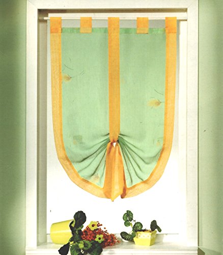 heimtexland Fensterdekoration Schwalbenschwanz Scheibengardine mit Schlaufen in grün gelb 45 x 75 cm individuell raffbar Vorhang Bistrogardine Mediterran Gardine Typ535 von heimtexland