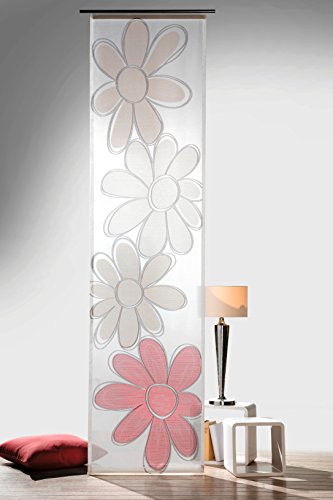 heimtexland ® Flächenvorhang Blume auf Natur Batist gewebt inkl. Zubehör 60 x 245 cm in Bordeaux rot halbtransparent ..passt an Jede Schiene Schiebegardine Gardine Ökotex Typ569 von heimtexland