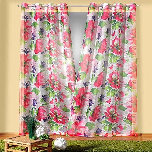 heimtexland Gardine Ösenschal Tropical Flower HxB 245x140 cm große Blumen in pink auf weißem Strukturgrund halbtransparent- Vorhang in geprüfter Top Qualität...auspacken, aufhängen, fertig! Typ230 von heimtexland