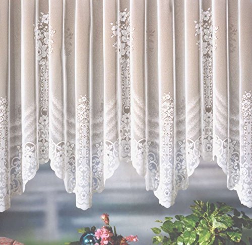 heimtexland Gardine Store Bogenstore Jacquard Blumenmuster weiß mit Kräuselband/Universalschienenband HxB 175x300 cm für Fensterbreite 100-130 cm TOP QUALITÄT …auspacken, aufhängen, fertig! Typ127 von heimtexland
