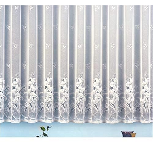 heimtexland Gardine Vorhang Jacquard Store mit Bleiband für schönen Fall weiß schönes Blumenmuster Allover mit Kräuselband/Universalschienenband HxB 100x300 cm für Fensterbreite 100-135 cm Typ43 von heimtexland