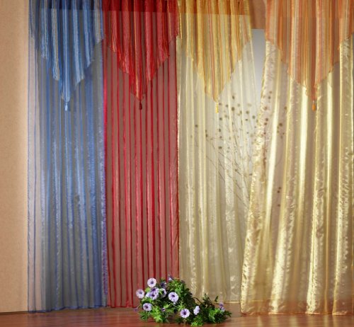 heimtexland Gardinen Schal Vorhang Organza mit Quaste+Spitze, Farbe Rot, Höhe 225cm x Breite 135cm, Universalschienenband Typ140 von heimtexland
