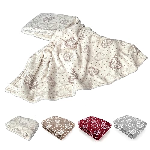 heimtexland Kuscheldecke XL 150x200 cm Country Chic mit Herzen in Creme super weich fusselfrei Landhaus Wohndecke Ökotex Typ283 von heimtexland