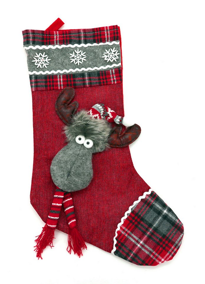 heimtexland Nikolausstiefel Nikolausstiefel Deko Geschenk Nikolaus Beutel Weihnachten Strumpf (Typ481, 1 St), zum Befüllen I Elch Applikation I 45 cm I zum Hängen von heimtexland