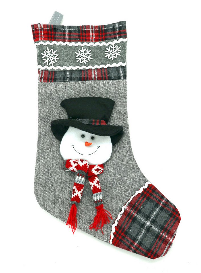 heimtexland Nikolausstiefel Nikolausstiefel Deko Geschenk Nikolaus Beutel Weihnachten Strumpf (Typ481, 1 St), zum Befüllen I Schneemann Applikation I 35 cm I zum Hängen von heimtexland