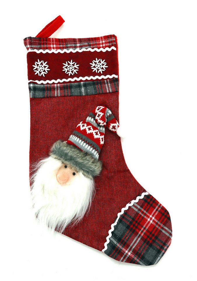 heimtexland Nikolausstiefel Nikolausstiefel Deko Geschenk Nikolaus Beutel Weihnachten Strumpf (Typ481, 1 St), zum Befüllen I Weihnachtsmann Applikation I 45 cm zum Hängen von heimtexland