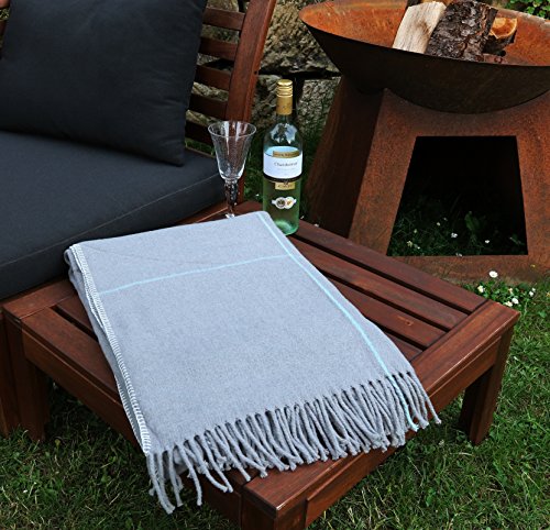 heimtexland Premium Sommer Wohndecke Karo mit Fransen in Stone 200x150 cm kuschelig weich & leicht Picknickdecke Kuscheldecke Natural grau-braun Decke Typ533 von heimtexland
