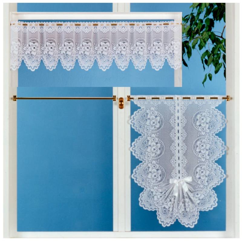 heimtexland Scheibengardine Blumen Gardine gebogt I vielseitige Deko-Varianten (1 St), Stangendurchzug, halbtransparent, Jacquard, Bistrogardine I Muschelbogen I Schwalbenschwanz I weiß von heimtexland