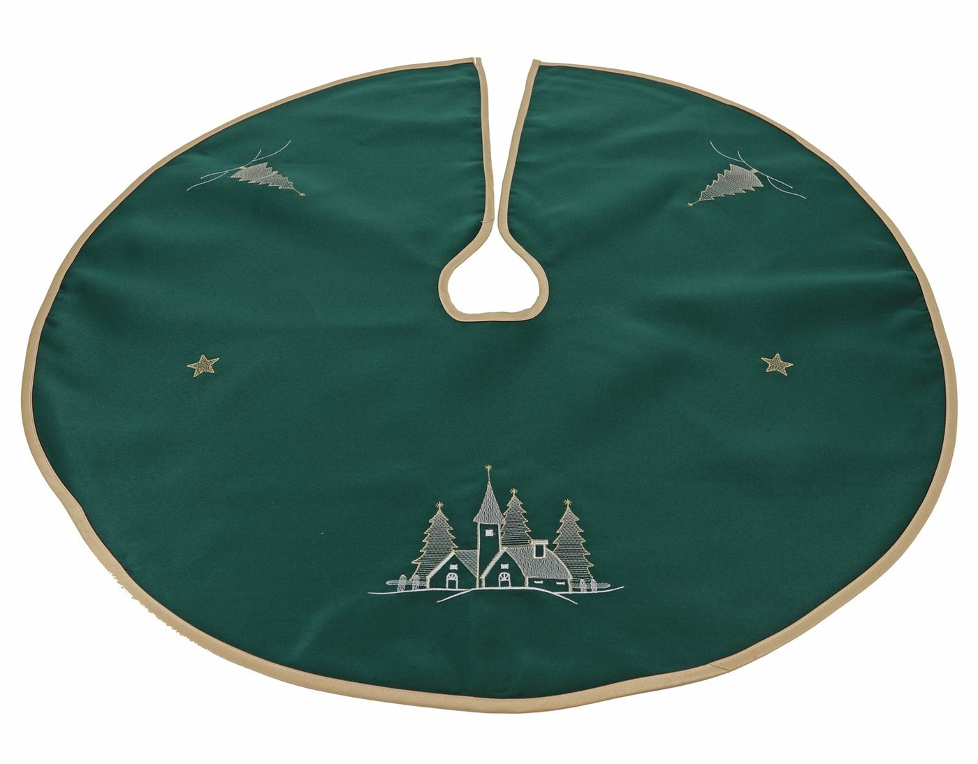 heimtexland Weihnachtsbaumdecke Weihnachtsdeko Baumschmuck Christbaumdecke Baumteppich (1-tlg), Weihnachtsbaum Deko gold bestickt Baumständer Schürze von heimtexland