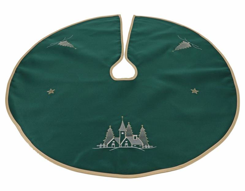 heimtexland Weihnachtsbaumdecke Weihnachtsdeko Baumschmuck Christbaumdecke Baumteppich (1-tlg), Weihnachtsbaum Deko gold bestickt Baumständer Schürze von heimtexland