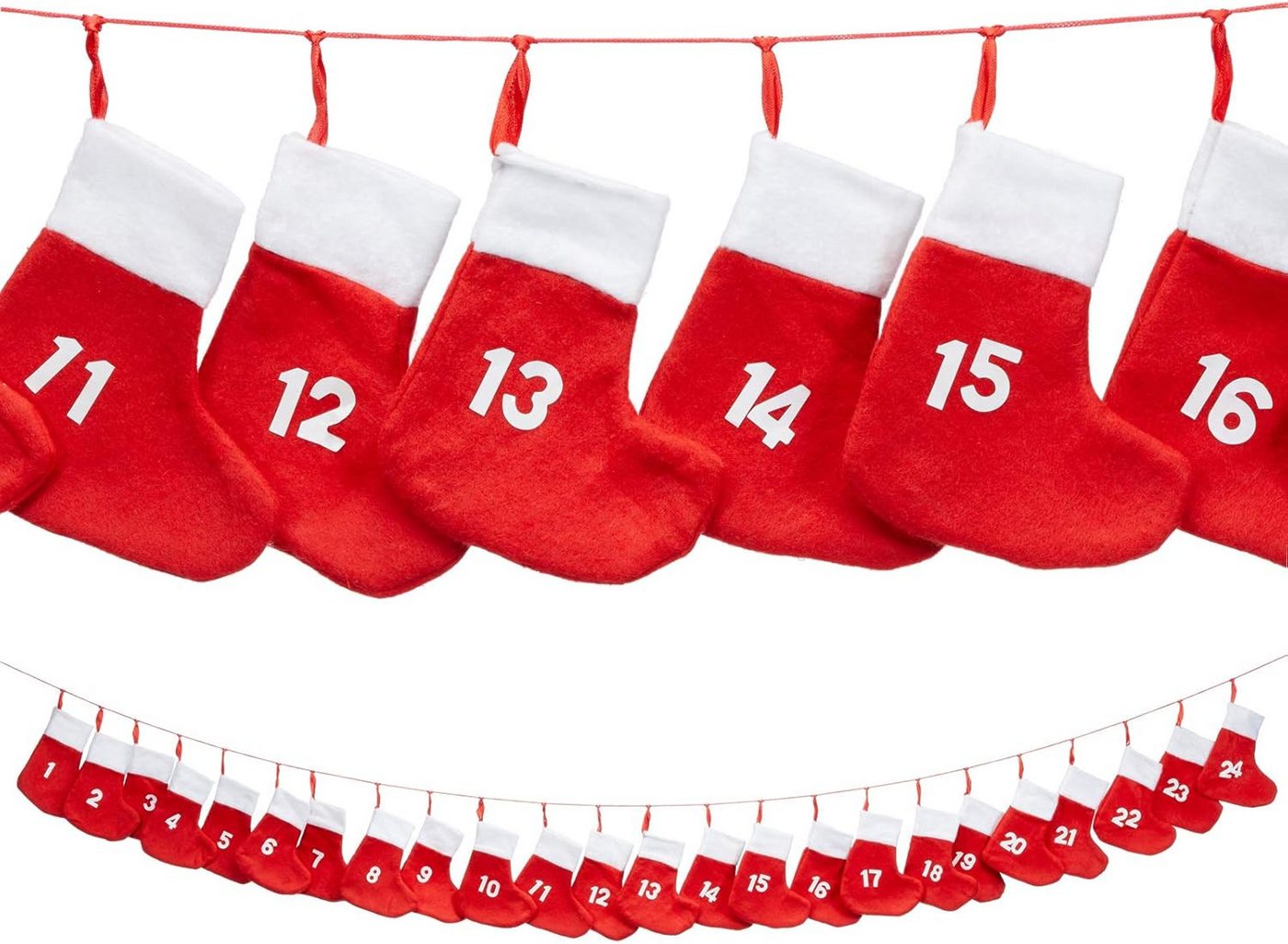 heimtexland befüllbarer Adventskalender Weihnachten Deko Girlande zum Befüllen Adventsdeko (Typ657, 1-tlg), 24 Filz Stiefel mit Satinband I 150 cm I nachhaltig von heimtexland