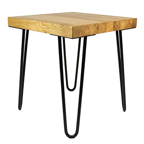 heimzeit Beistelltisch quadratisch aus hochwertigem Massivholz Eiche [Dicke: 4 cm, Maße: 40 x 40 cm] - Couchtisch [FSC-Zertifiziert] im stilvollen Industriedesgin mit schwarzen Hairpin Legs [41 cm] von heimzeit