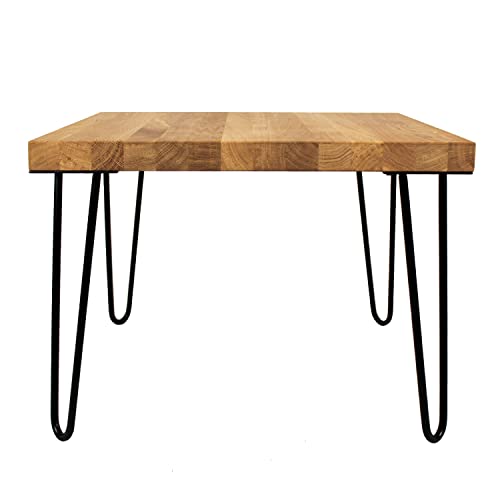 heimzeit Beistelltisch quadratisch aus hochwertigem Massivholz Eiche [Dicke: 4 cm, Maße: 60 x 60 cm] - Couchtisch [FSC-Zertifiziert] im stilvollen Industriedesgin mit schwarzen Hairpin Legs [41 cm] von heimzeit