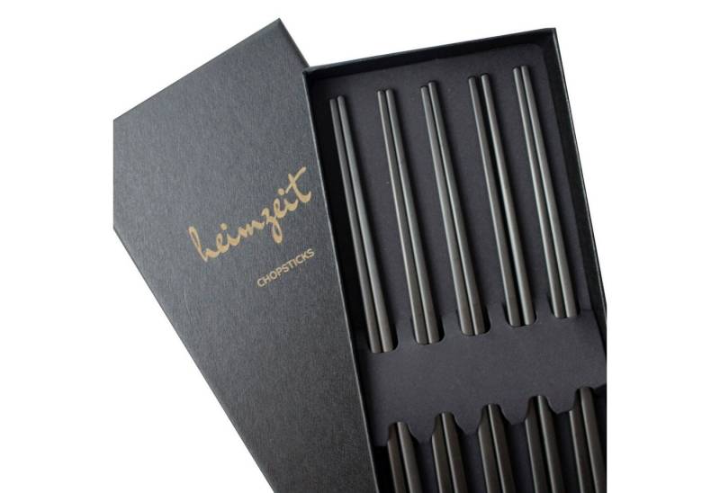 heimzeit Essstäbchen Essstäbchen/Chopsticks schwarz - 5 Paar - Edelstahl von heimzeit