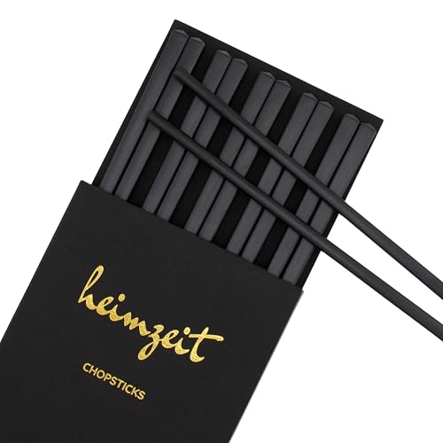 heimzeit Essstäbchen aus hochwertigem Fiberglas in Schwarz, 5 Paar Stäbchen im stilvollen Design, Chopsticks spülmaschinenfest und wiederverwendbar von heimzeit