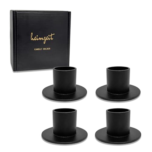heimzeit Kerzenhalter für Stabkerzen Ø25 mm und Tischkerzen aus Metall [4 Stück, Rund] Farbe: Schwarz, Stilvolles Design, Kerzenständer für eine Elegante Raumdekoration von heimzeit