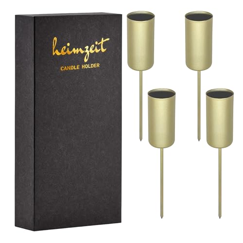 heimzeit Kerzenhalter zum Stecken für Stabkerzen Ø22 mm und Tischkerzen aus Metall [4 Stück, Rund] Farbe: Gold, Stilvolles Design, Kerzenstecker Adventskranz für eine Elegante Raumdekoration von heimzeit