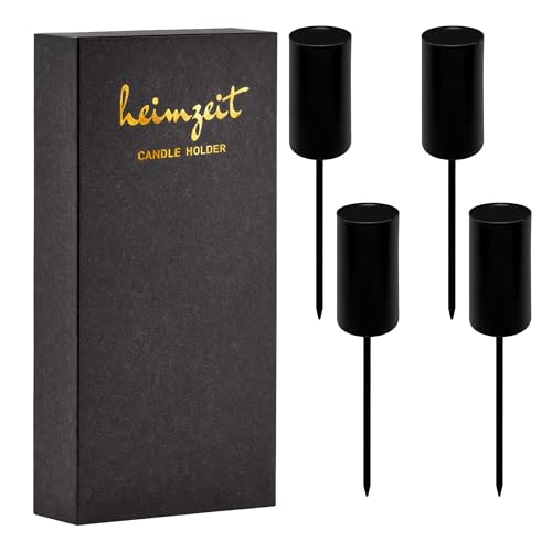 heimzeit Kerzenhalter zum Stecken für Stabkerzen Ø22 mm und Tischkerzen aus Metall [4 Stück, Rund] Farbe: Schwarz, Stilvolles Design, Kerzenstecker Adventskranz für eine Elegante Raumdekoration von heimzeit