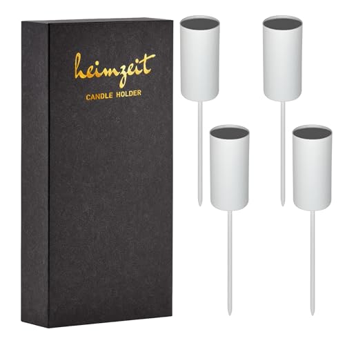 heimzeit Kerzenhalter zum Stecken für Stabkerzen Ø22 mm und Tischkerzen aus Metall [4 Stück, Rund] Farbe: Weiß, Stilvolles Design, Kerzenstecker Adventskranz für eine Elegante Raumdekoration von heimzeit
