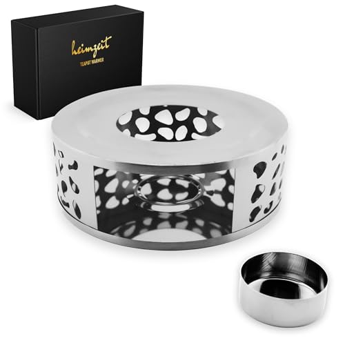 heimzeit Stövchen für Teekannen und Kaffeekannen aus hochwertigem Edelstahl [Ø 15 cm, Silber] Teewärmer mit Teelichthalter im stilvollen Design, Teestövchen kratzfrei und für alle Größen von heimzeit