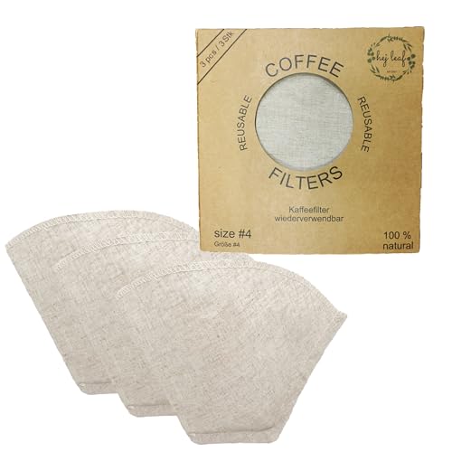 hej leaf® Wiederverwendbare Kaffeefilter aus 100% Bio-Hanf, Größe 4 (3er Set) – Nachhaltige Filtertüten für Kaffeemaschine und Handfilter, Umweltfreundliche Mehrwegfilter von hej leaf EST 2021