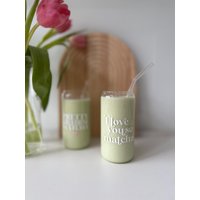 Trinkglas Mit Bambusdeckel Und Strohhalm |Iced Matcha Latte Becher | I Love You So Glascup Geschenkidee Für Beste Freundin von hejlittlefam