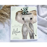 Zeugnismappe Elefant Junge Grün Personalisiert Mit Namen, Zeugnisordner Grundschule Einschulung von hejsue
