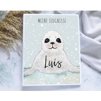 Personalisierte Zeugnismappe Mit Wassercolor Robbe Motiv, Name, Schulzeugnisse Ordner, Hochwertiges Fineart Papier, Einschulung Geschenk von hejsue