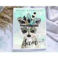 Zeugnismappe Waschbär Junge Personalisiert Mit Namen, Zeugnisordner Schulanfang Geschenkidee Einschulung von hejsue