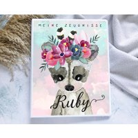 Zeugnismappe Waschbär Mädchen Personalisiert Mit Namen, Zeugnisordner Schulanfang Geschenkidee Einschulung von hejsue