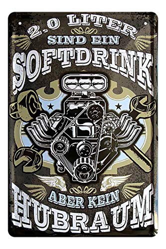 2 Liter sind ein Softdrink aber kein Hubraum Blechschild - Retro Deko Schild Garage Werkstatt Kfz Motorrad Auto Tuning Autowerkstatt - Hot Rod Big Block V8 American US Cars Dekoration - 20x30cm von helges-shop