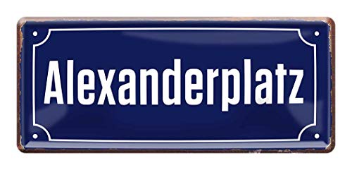 Alexanderplatz - Retro Deko Blechschild - Metallschild Geschenk Geburtstag Alexander - Dekoration Schild Berlin Alexanderplatz - Straßenschild Form - Hauptstadt Souvenir Mitbringsel - 28x12cm von helges-shop