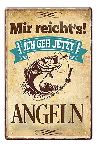 Angelschild - Blechschild - Metallschild mit witzigen Spruch für Angler Sportangler Fischer - Retro Deko Schild Angler-Stube Angel-Verein - Geschenk Freizeit- und Hobbyangler - Petri Heil - 20x30cm von helges-shop