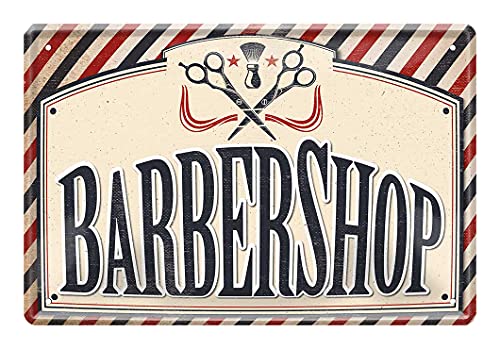 Barbershop Blechschild - Vintage Retro Deko Metallschild - Herrenfriseur Dekoration - Barber Salon Zubehör - Geschenk für Friseur - Friseursalon Barber Shop Dekor - 30x20cm von helges-shop