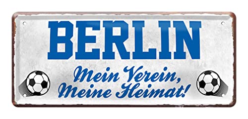 Berlin Blechschild - Retro Deko Fußball Fanartikel für Wohnzimmer Kinderzimmer Büro Werkstatt - schöne Geschenkidee für große und kleine Berliner Fussball Fans - 28x12cm von helges-shop