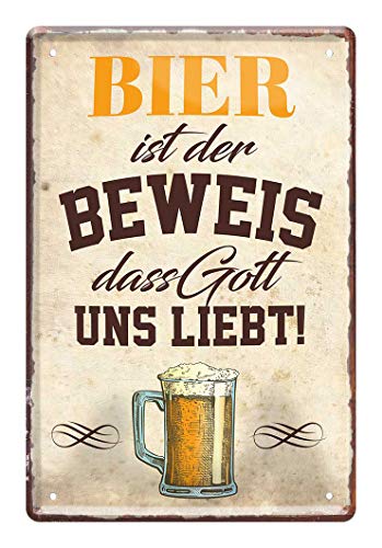 Bier ist der Beweis - Metallschild witziger Spruch für Biertinker und Genießer - Retro Deko Blechschild Kneipe Bar Pub Theke Getränkehandel Bierstand - Geschenk Schild Bierbrüder Schwester - 20x30cm von helges-shop