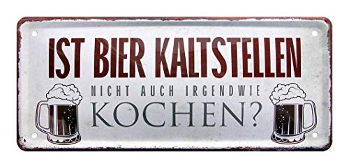 Blechschild Bier kaltstellen - Metallschild lustiger Spruch - Geschenk Männer - Geschenkset Idee - Retro Deko Küche, Bar, Stammtisch, Biergarten, Werkstatt, Grillplatz, Kneipe - Bier Schild - 28x12cm von Blechschilder