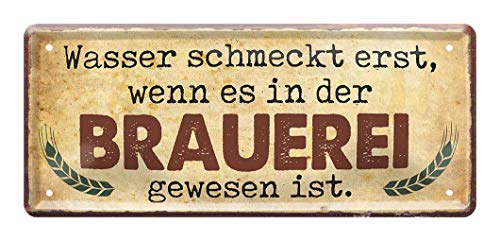 Blechschild Brauerei - Metallschild lustiger Spruch - Geschenk Männer - Geschenkset Idee - Retro Deko Küche Bar Stammtisch Biergarten Werkstatt Kneipe Pub Partyraum - Bier Blech Schild - 28x12cm von helges-shop