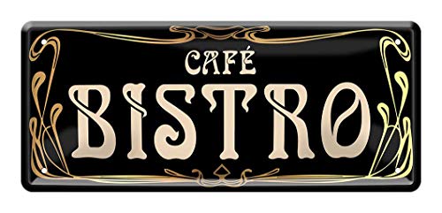 Blechschild Cafe Bistro - Schild im Jugendstil - Metallschild Deko Bistrot - Geschenk für Kaffee Genießer - Dekoschild für Küche, Kaffeeladen, Kneipe, Restaurant, Cafeteria, Kaffeehaus - 28x12cm von helges-shop