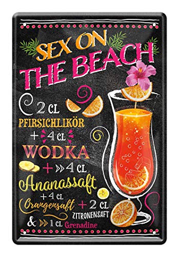 Blechschild Cocktail Zutaten Rezept Sex on the Beach - Retro Deko Schild - Metallschild Cocktail Longdrink Getränk Drink - Dekoration Küche Beach Bar Pub - Geschenk Anleitung Cocktails Mixen - 20x30cm von helges-shop