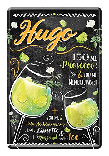 Blechschild Hugo Cocktail Zutaten Rezept - Retro Deko Schild - Metallschild Cocktail Longdrink Getränk Drink - Dekoration Küche Kneipe Theke Beach Bar - Prosecco Holunderblüten Minze Limette - 20x30cm von helges-shop