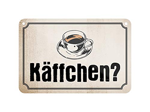 Blechschild Käffchen - Metallschild mit Kordel und Saugnapf - Nostalgie Retro Deko Schild - Küchendeko Lieblingsplatz Cafe Arbeitsplatz - würde super neben der Kaffeemaschine aussehen - 18x12cm von helges-shop