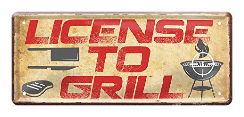 Blechschild License to Grill - lustiges Metallschild mit witzigen Spruch für Man Cave - Retro Deko Schild Terrasse Balkon Garten - Geschenk Grill BBQ - Grill Hobby Zubehör Kugelgrill - 28x12cm Blechschild License to Grill - lustiges Metallschild mit witzigen Spruch für Man Cave - Retro Deko Schild Terrasse Balkon Garten - Geschenk Grill BBQ - Grill Hobby Zubehör Kugelgrill - 28x12cm von helges-shop